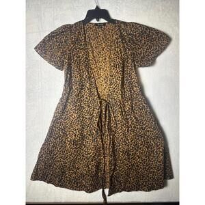 Madewell Leopard Print Adjustable Waist Tie Short Sleeve V Neck‎ Dress Size XS